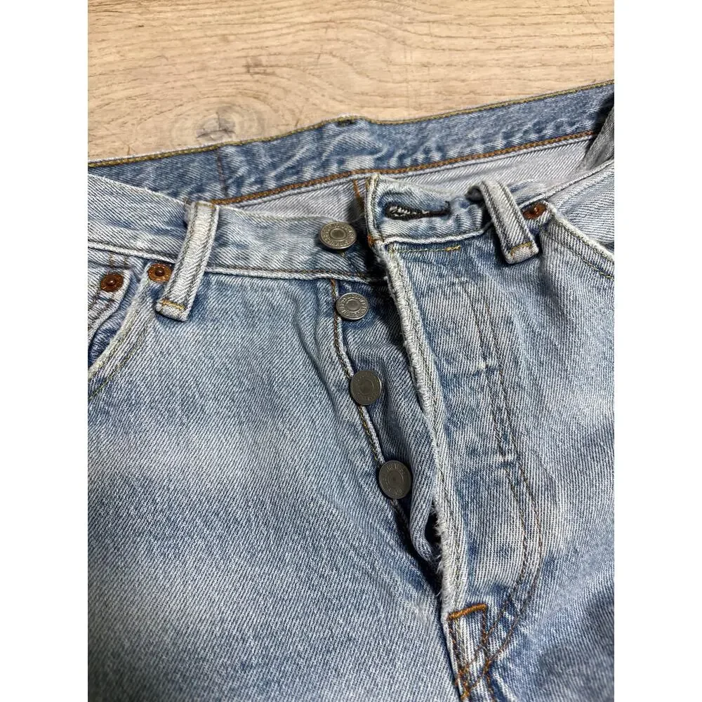 Levi's 501 Light Wash Slim Tapered Jeans Button Fly Distressed W28 Unisex